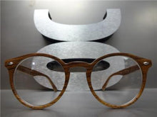 Faux Wood Round Clear Lens Glasses