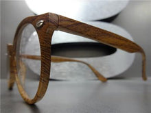 Faux Wood Round Clear Lens Glasses