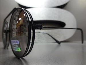 Old School Round Flip Up Sunglasses- Black Frame/ Chrome Lens