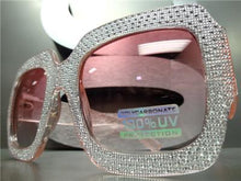 Oversized Sparkling Bling Square Sunglasses- Pink Transparent Frame/ Pink Gradient Lens