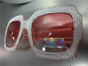 Oversized Sparkling Bling Square Sunglasses- Pink Transparent Frame/ Pink Gradient Lens
