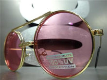 Old School Round Flip Up Sunglasses- Gold Frame/ Pink Lens