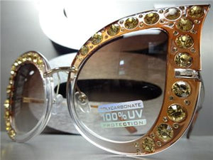 Classy Bling Cat Eye Sunglasses- Brown