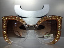 Classy Bling Cat Eye Sunglasses- Brown