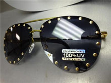 Gold Studded Tear Drop Sunglasses- Black Ombre Lens