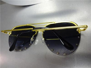 Gold Studded Tear Drop Sunglasses- Black Ombre Lens