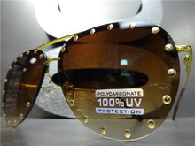 Gold Studded Tear Drop Sunglasses- Brown Lens