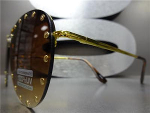 Gold Studded Tear Drop Sunglasses- Brown Lens