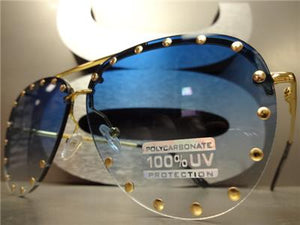 Gold Studded Tear Drop Sunglasses- Blue Lens