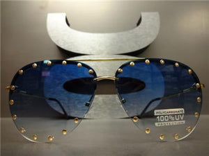 Gold Studded Tear Drop Sunglasses- Blue Lens