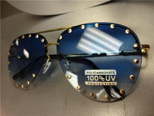 Gold Studded Tear Drop Sunglasses- Blue Lens