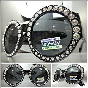Bedazzled Round Frame Sunglasses- Black