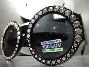 Bedazzled Round Frame Sunglasses- Black