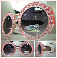 Bedazzled Round Frame Sunglasses- Pink