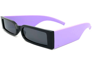 Futuristic Modern Retro Style SUNGLASSES Thin Rectangular Black & Purple Frame 80217