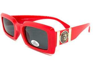 Men's Classy Elegant Luxury Hip Hop Style SUNGLASSES Red Frame with Gold Medallion 4378