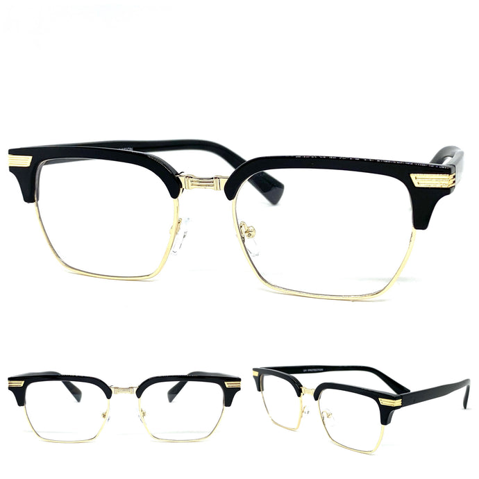 Men's Classic Vintage RETRO Style Clear Lens EYE GLASSES Black & Gold Fashion Frame 27539