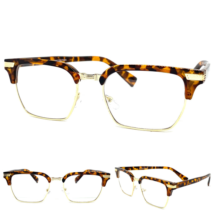 Men's Classic Vintage RETRO Style Clear Lens EYE GLASSES Tortoise & Gold Fashion Frame 27539