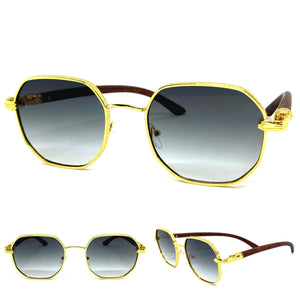 Men's Classy Elegant Luxury Designer Style SUNGLASSES Gold & Wooden Frame 5162