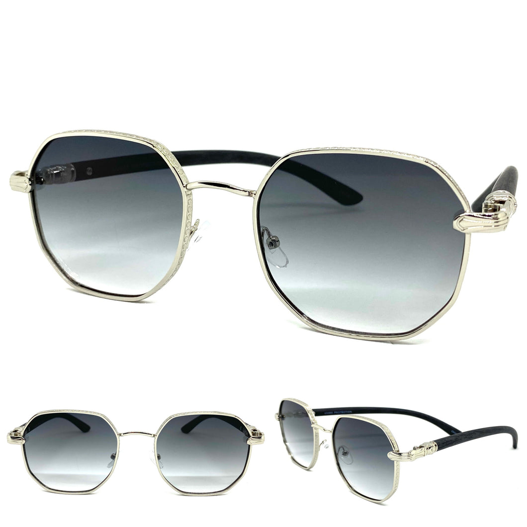 Men's Classy Elegant Luxury Designer Style SUNGLASSES Silver & Wooden Frame 5162