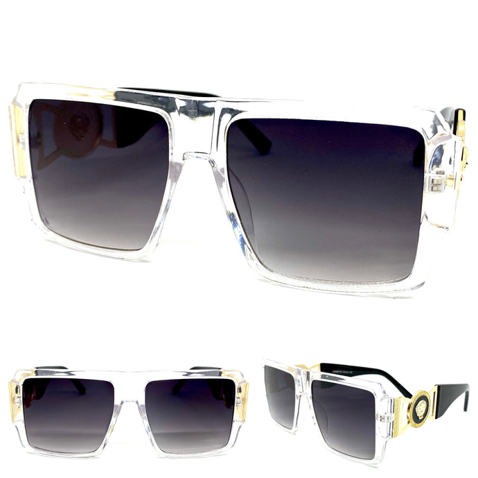 Men's Classy Elegant Luxury Designer Style SUNGLASSES Transparent Frame with Gold Medallion 58775