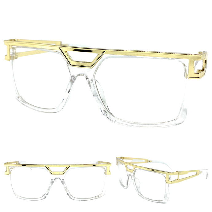 Oversized Retro Hip Hop Style Clear Lens EYEGLASSES Transparent & Gold Frame 8976