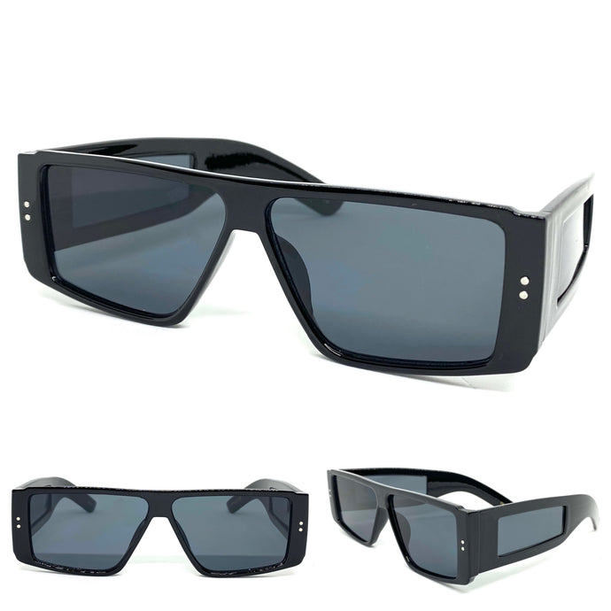 Futuristic Modern Retro Style SUNGLASSES Rectangular Black Frame Dark Lens 6745