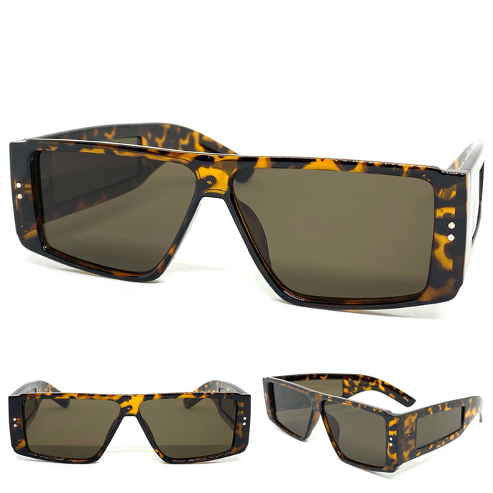 Futuristic Modern Retro Style SUNGLASSES Rectangular Tortoise Frame Brown Lens 6745