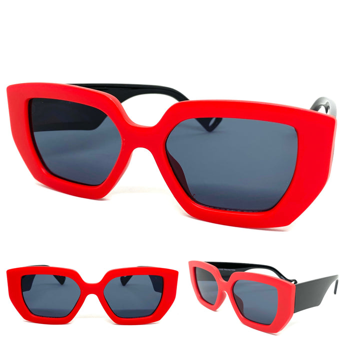 Ladies Classic Vintage Retro Style SUNGLASSES Red & Black Frame Dark Lens 7985