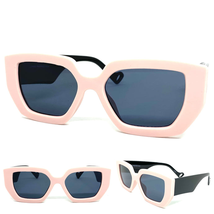 Ladies Classic Vintage Retro Style SUNGLASSES Pink & Black Frame Dark Lens 7985