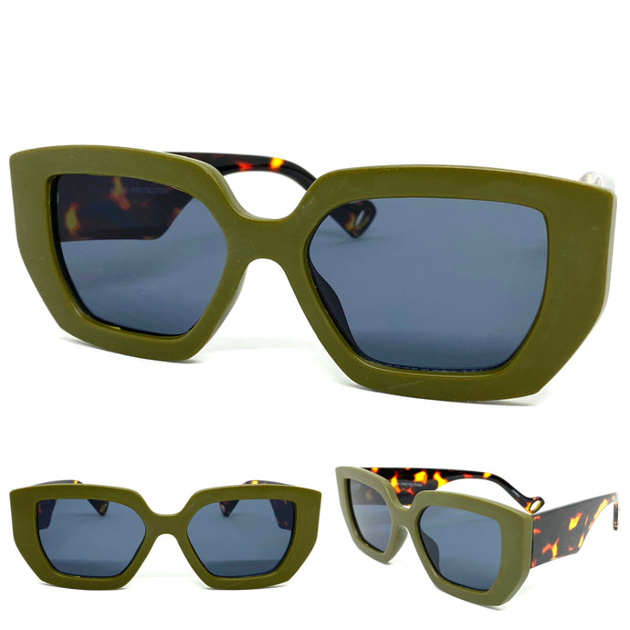 Ladies Classic Vintage Retro Style SUNGLASSES Green & Tortoise Frame Dark Lens 7985