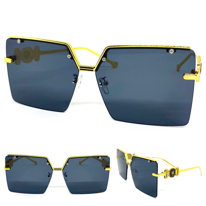 Ladies Classy Oversized Vintage Retro Style SUNGLASSES Gold Frame Dark Lens 7834