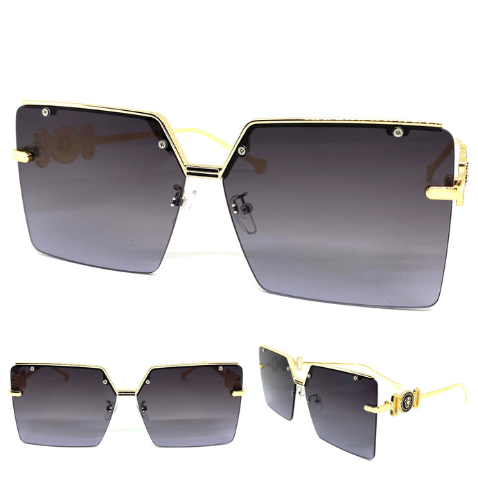 Ladies Classy Oversized Vintage Retro Style SUNGLASSES Gold Frame Dark Lens 7834