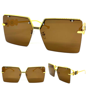 Ladies Classy Oversized Vintage Retro Style SUNGLASSES Gold Frame Brown Lens 7834