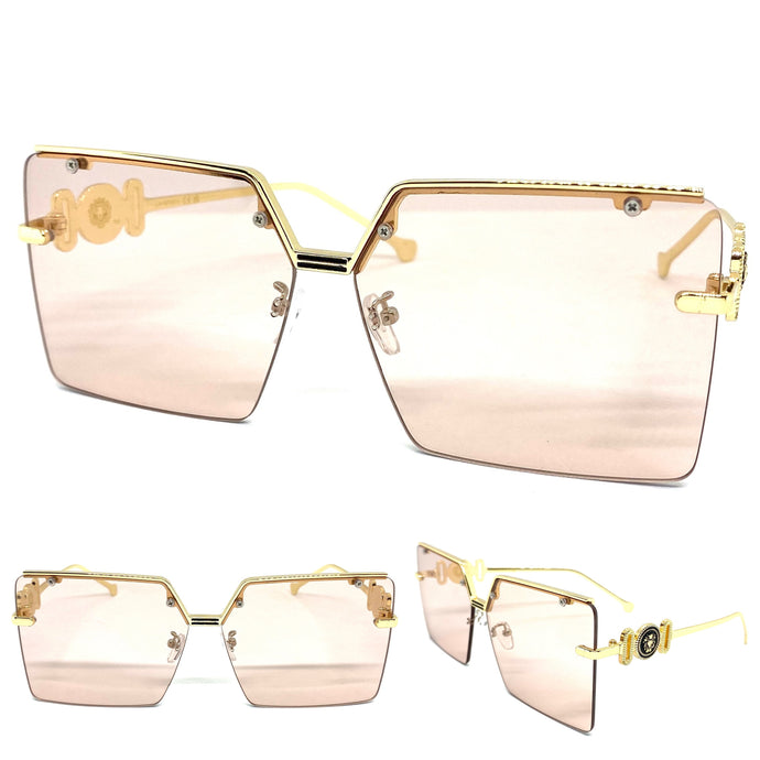 Ladies Classy Oversized Vintage Retro Style SUNGLASSES Gold Frame Brown Lens 7834