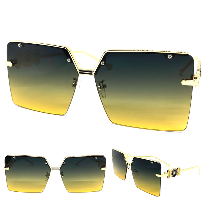 Ladies Classy Oversized Vintage Retro Style SUNGLASSES Gold Frame Ombre Lens 7834