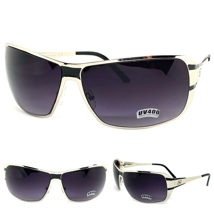 Men's Classic Modern Contemporary Wrap Style SUNGLASSES Chrome Frame 3522