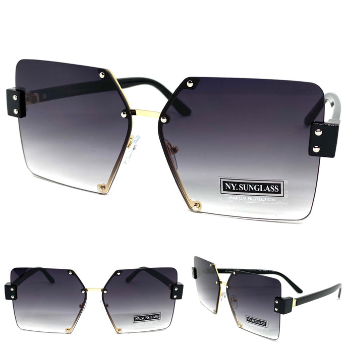 Women's Classy Elegant Modern Retro Style SUNGLASSES Gold & Black Frame 9938