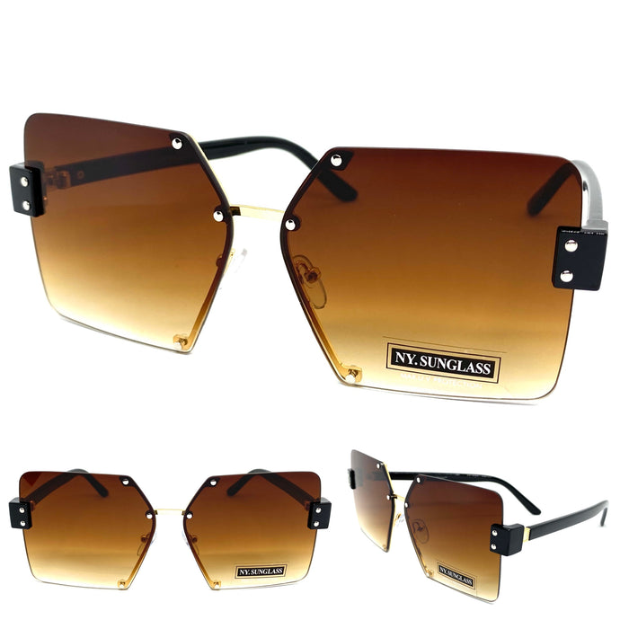 Women's Classy Elegant Modern Retro Style SUNGLASSES Gold & Black Frame 9938