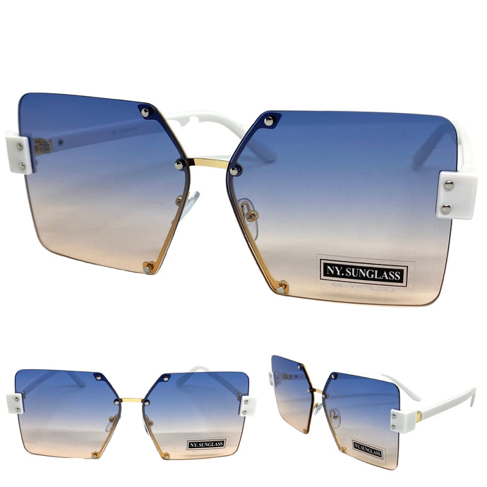 Women's Classy Elegant Modern Retro Style SUNGLASSES Gold & White Frame 9938