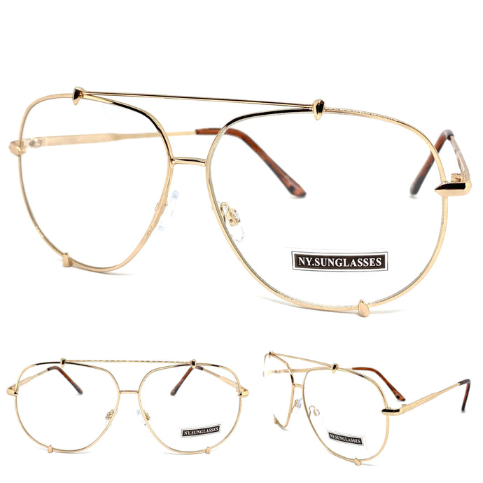 Oversized Vintage Retro Style Clear Lens EYEGLASSES Large Rose Gold Frame 8645