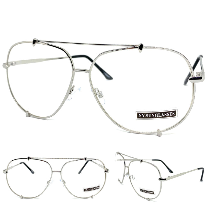 Oversized Vintage Retro Style Clear Lens EYEGLASSES Large Silver Frame 8645
