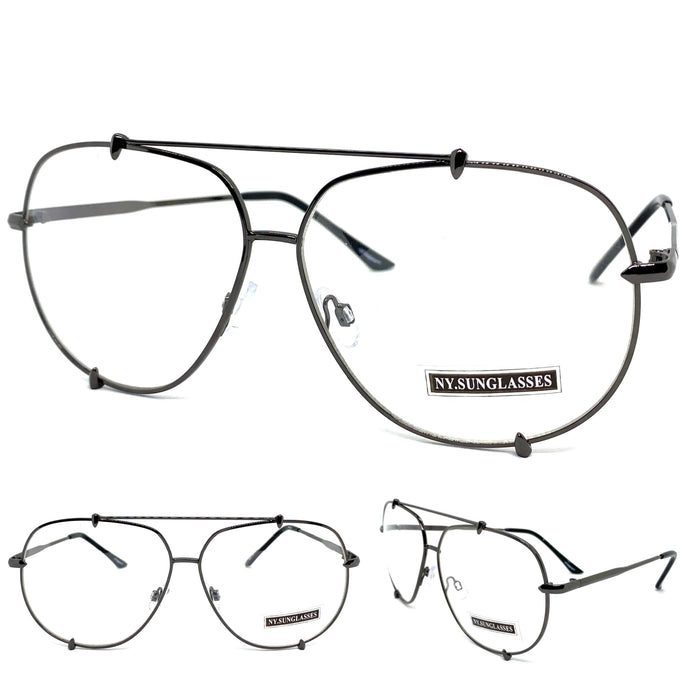 Oversized Vintage Retro Style Clear Lens EYEGLASSES Large Gunmetal Frame 8645