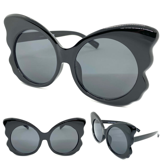 Ladies Oversized Vintage Retro Butterfly Style SUNGLASSES Huge Black Frame 80296