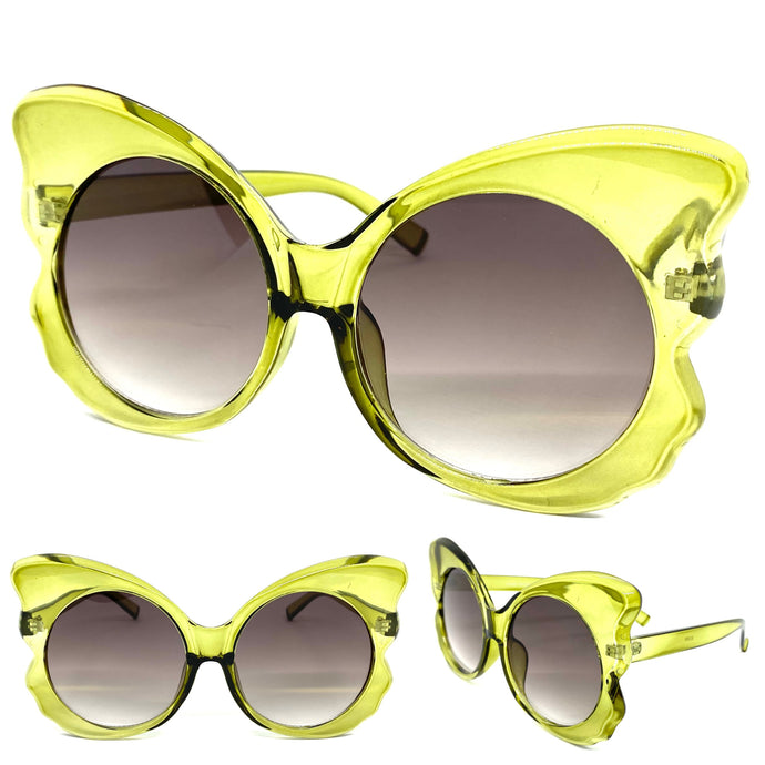 Ladies Oversized Vintage Retro Butterfly Style SUNGLASSES Huge Green Frame 80296