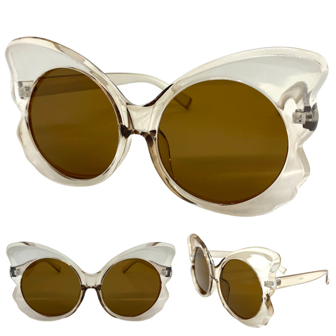 Ladies Oversized Vintage Retro Butterfly Style SUNGLASSES Huge Nude Frame 80296