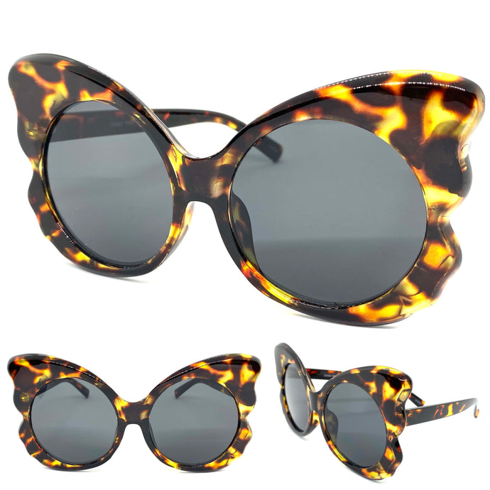 Ladies Oversized Vintage Retro Butterfly Style SUNGLASSES Huge Loepard Frame 80296