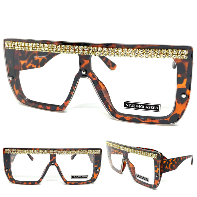 Women's Oversized Modern Retro Shield Style Clear Lens EYEGLASSES Large Tortoise Frame 2642