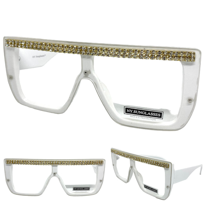 Women's Oversized Modern Retro Shield Style Clear Lens EYEGLASSES Large White Frame 2642