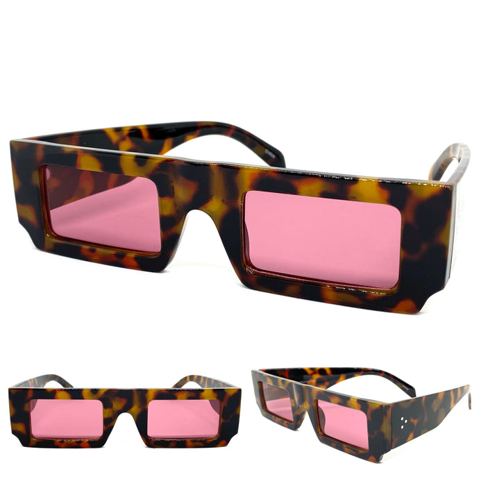 Classic Vintage Retro Style SUNGLASSES Thick Rectangular Leopard Frame 80308